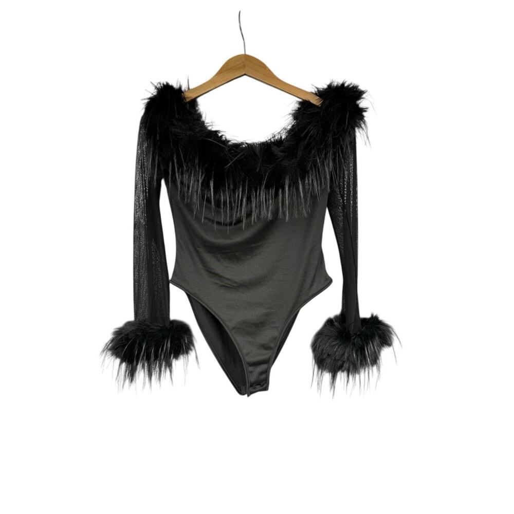 Black Mesh Feather Showgirl Bodysuit Whimsigoth Emo Witchy Sexy Punk Emo M
